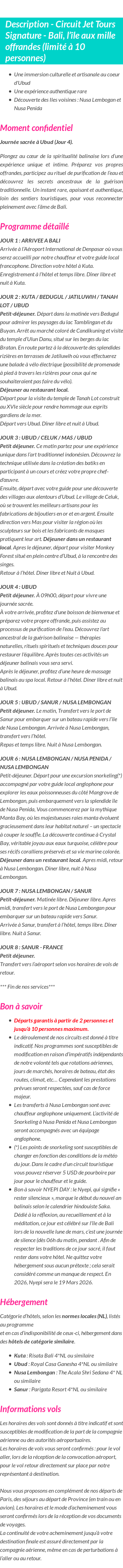 Détails du séjour