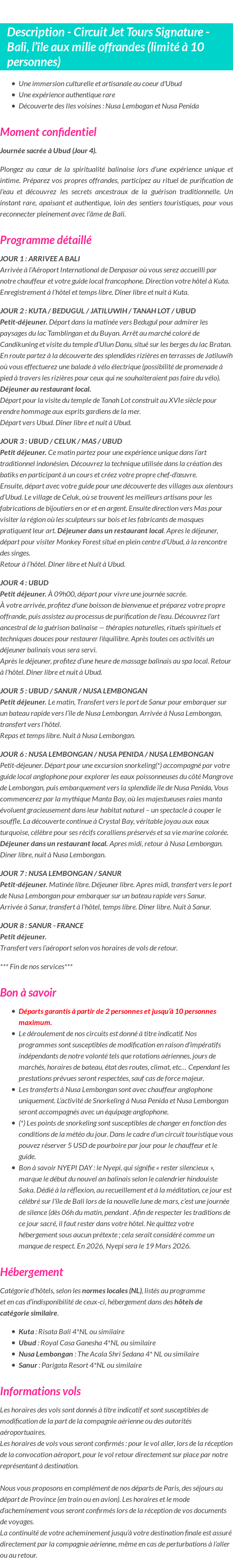 Détails du séjour