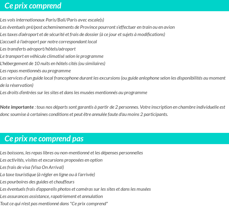 Conditions tarifaires