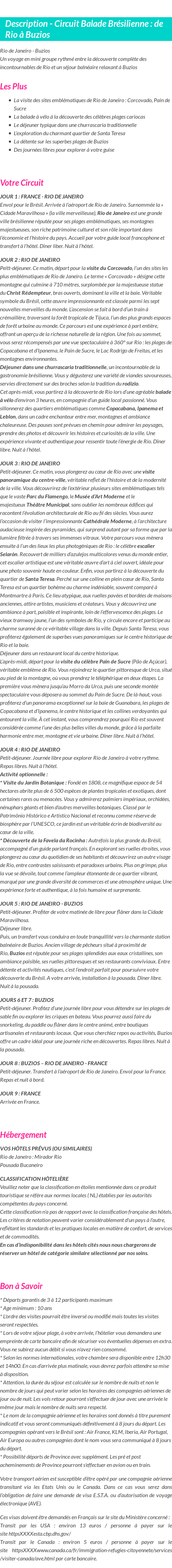 Détails du séjour