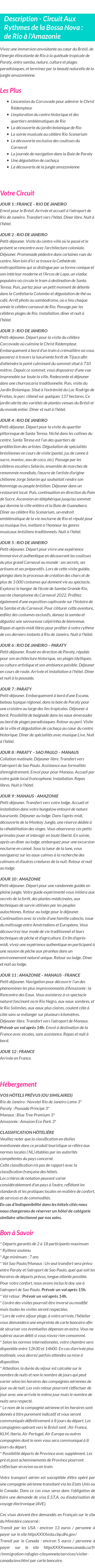Détails du séjour