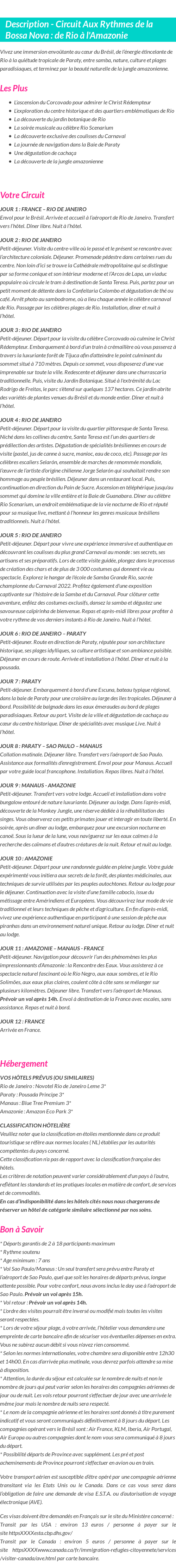 Détails du séjour