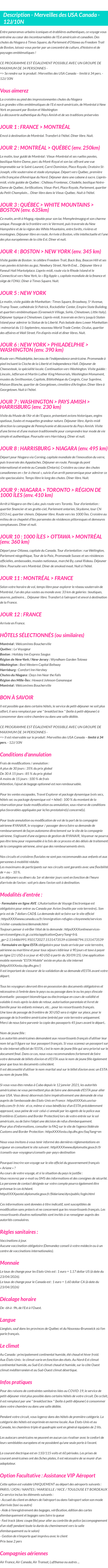 Détails du séjour