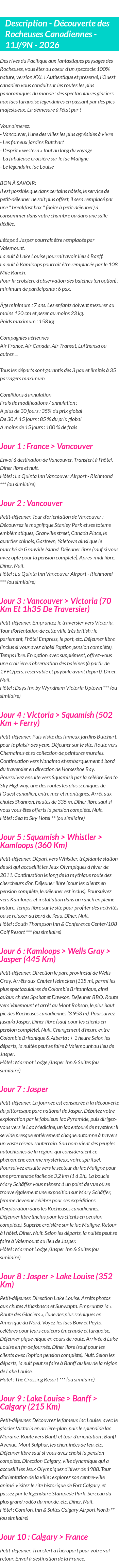 Détails du séjour