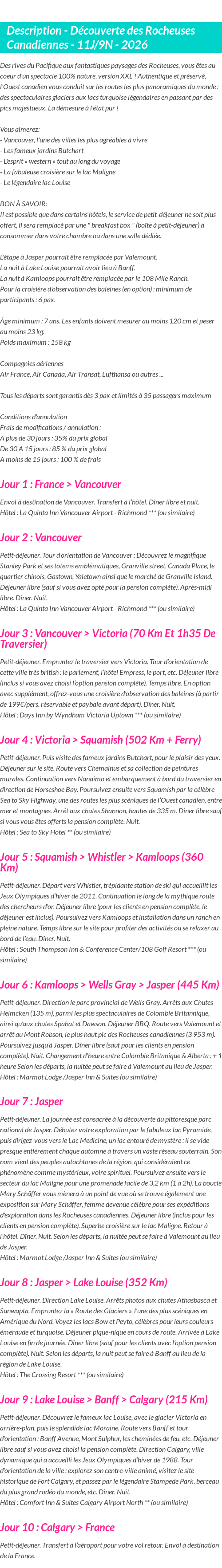 Détails du séjour