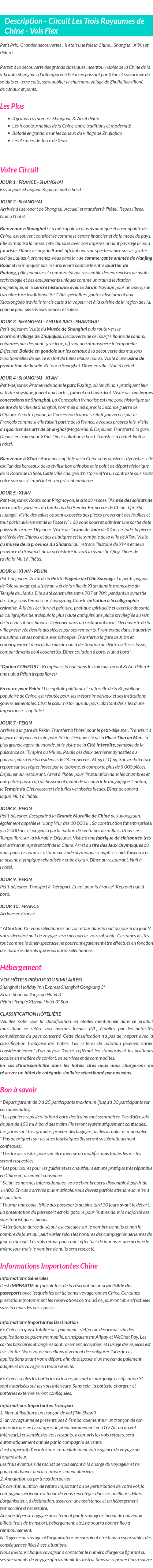 Détails du séjour