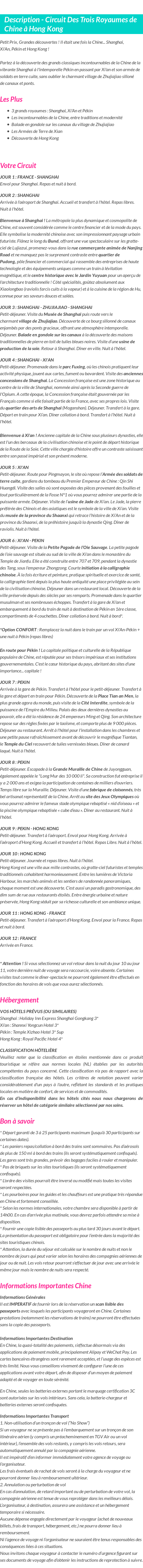 Détails du séjour