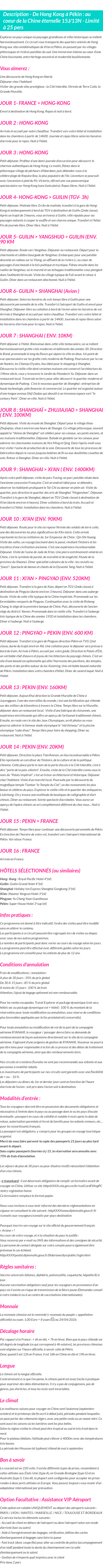 Détails du séjour