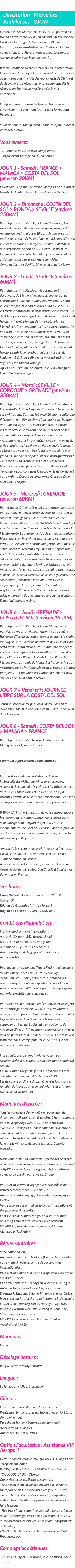 Détails du séjour
