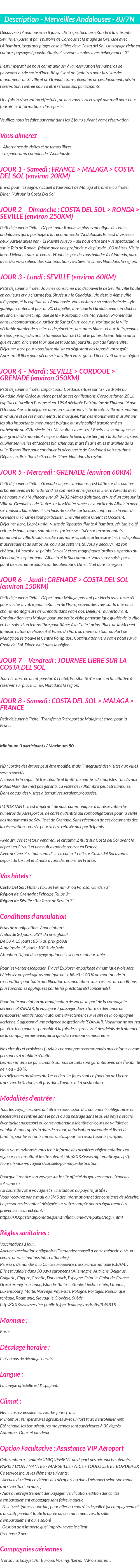 Détails du séjour