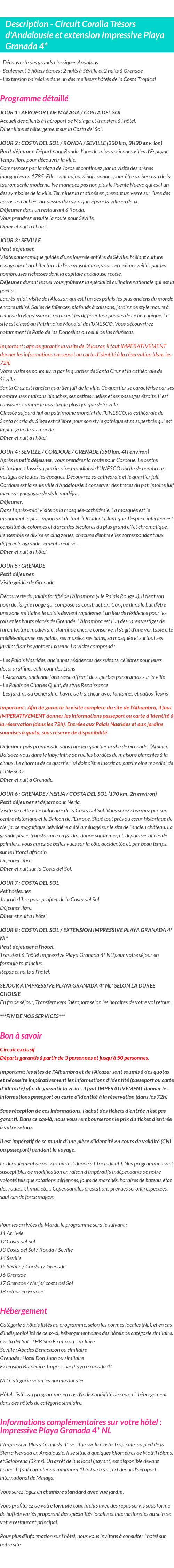 Détails du séjour