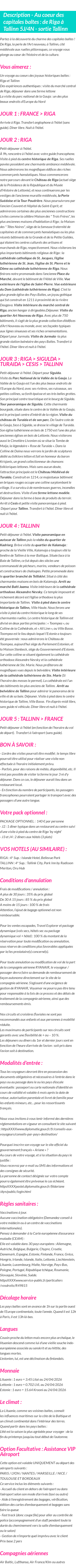 Détails du séjour