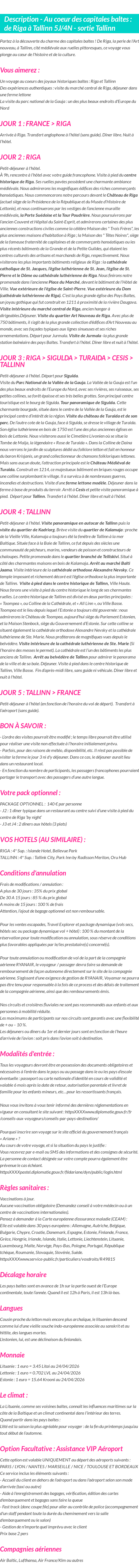 Détails du séjour