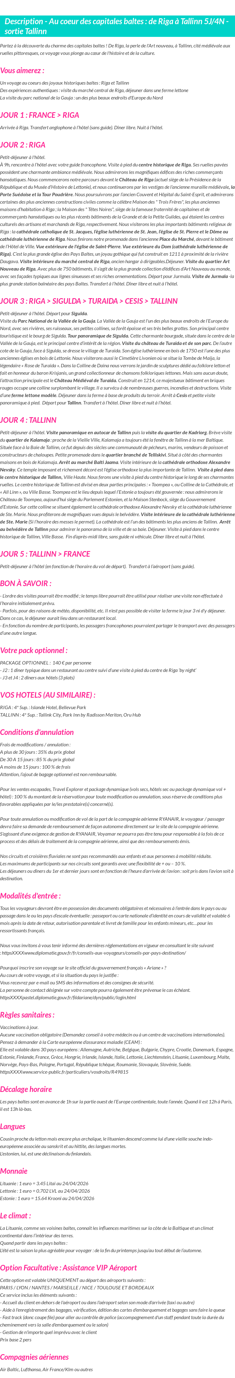 Détails du séjour