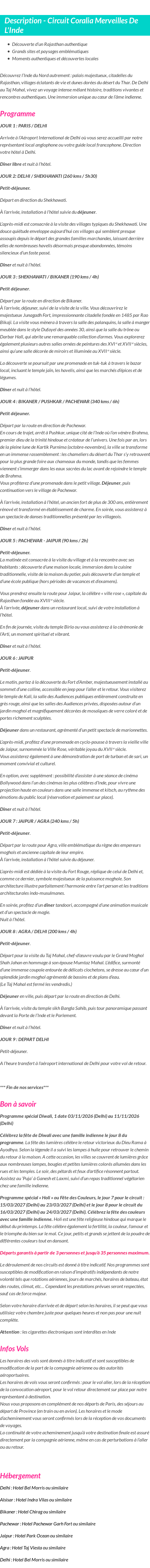 Détails du séjour