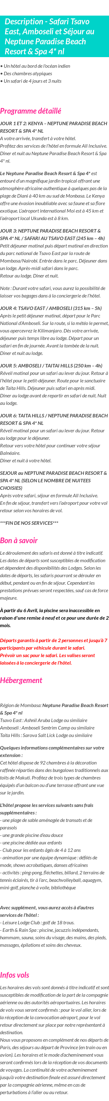 Détails du séjour