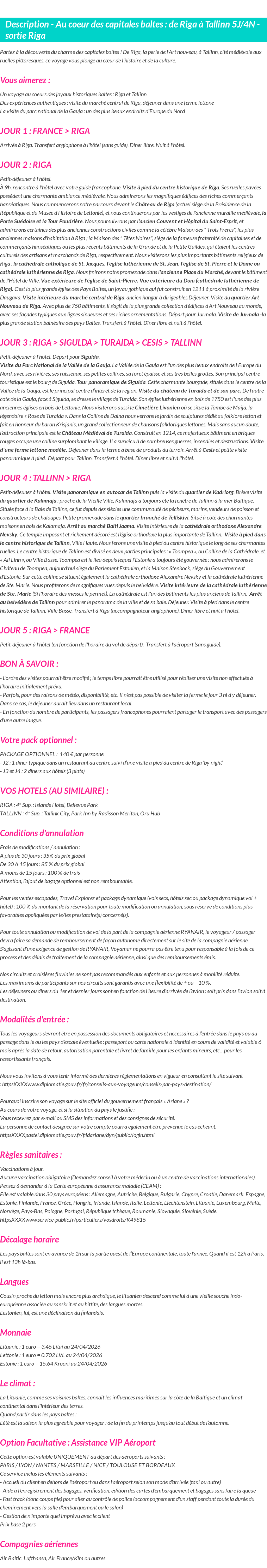 Détails du séjour
