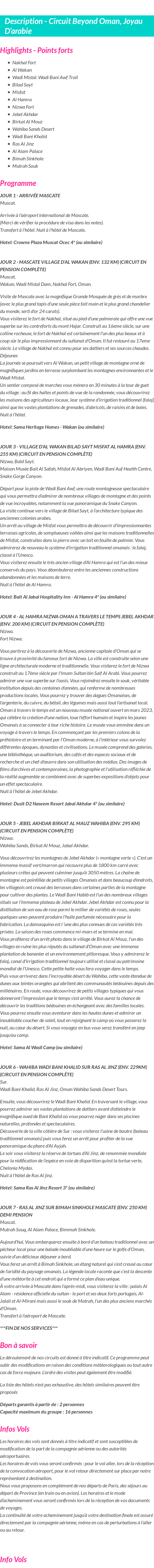 Détails du séjour