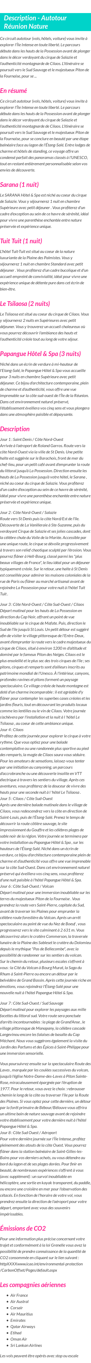 Détails du séjour