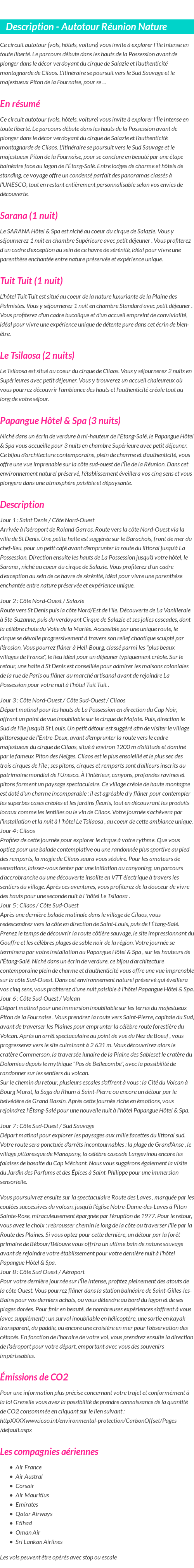 Détails du séjour