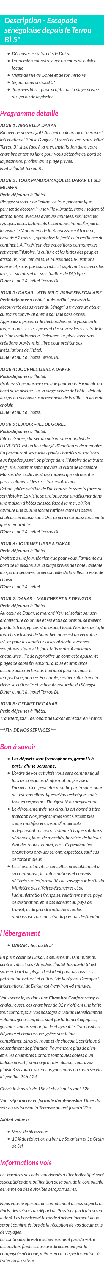 Détails du séjour