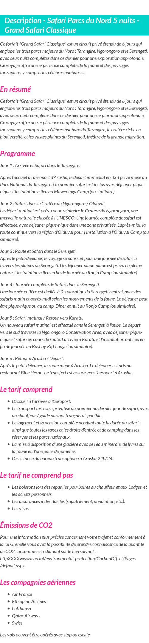 Détails du séjour