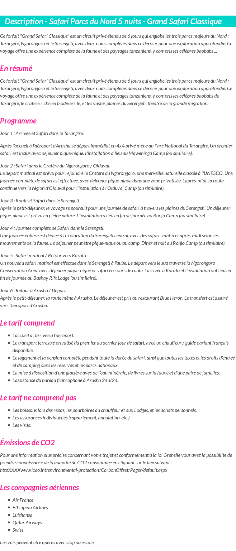 Détails du séjour