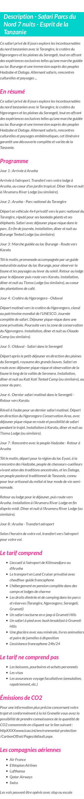 Détails du séjour