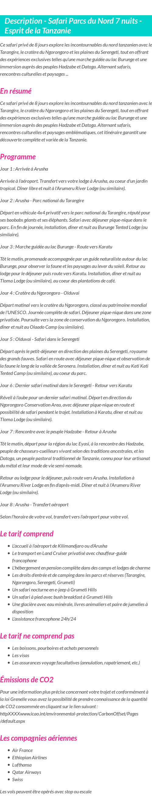 Détails du séjour