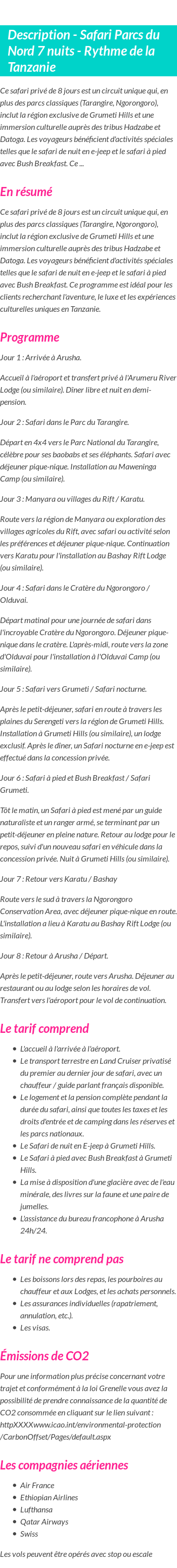 Détails du séjour