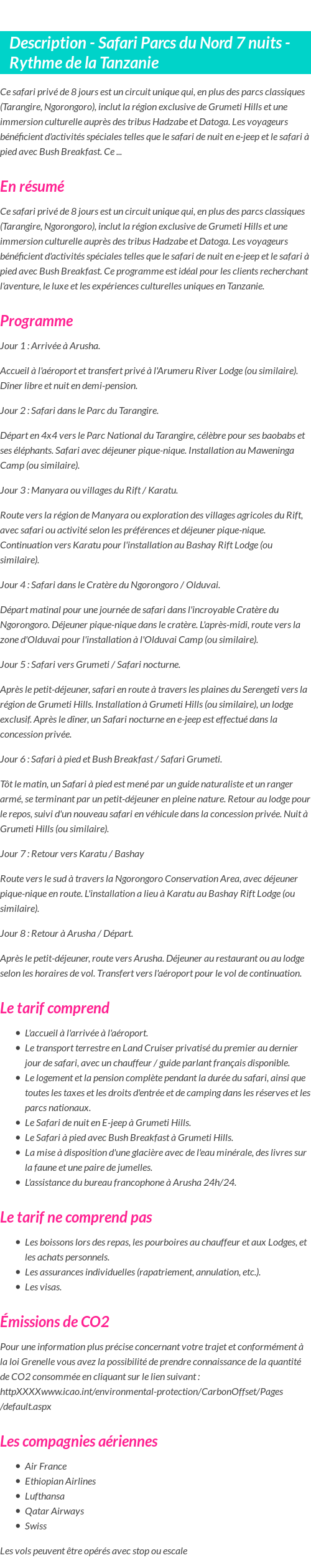 Détails du séjour