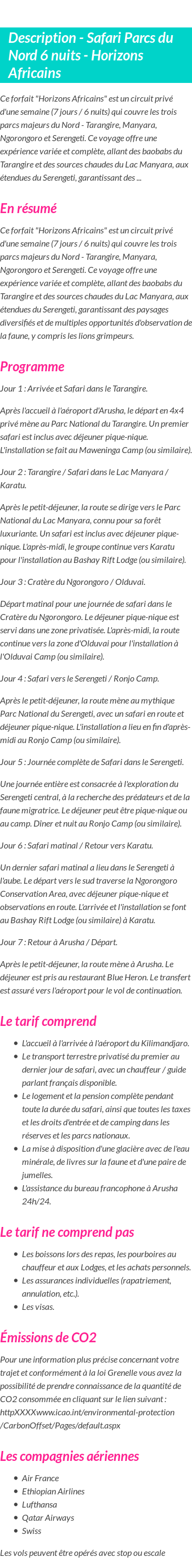 Détails du séjour