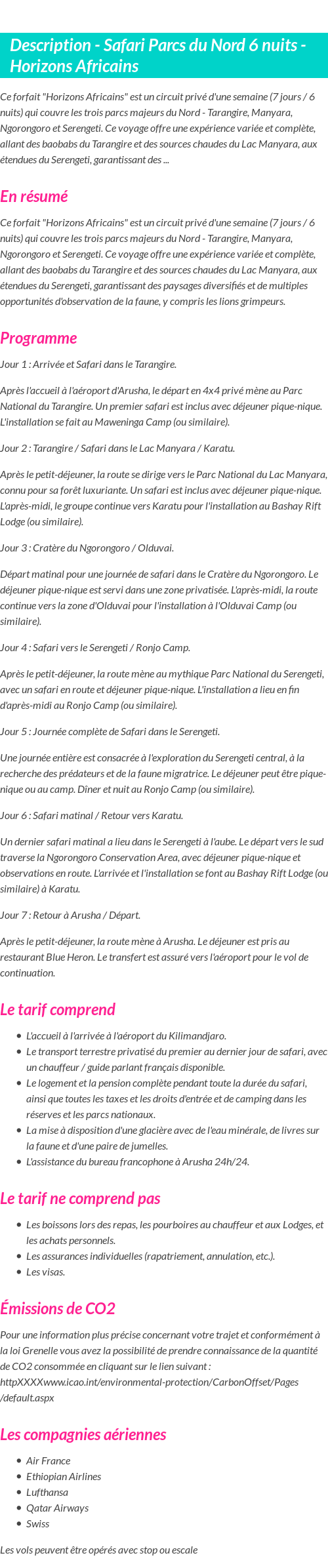 Détails du séjour