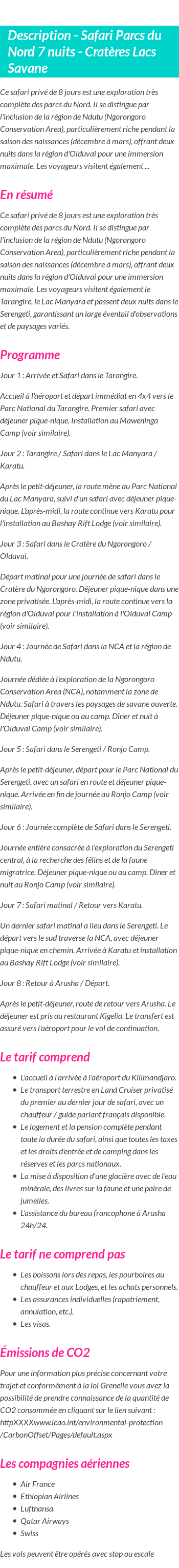 Détails du séjour
