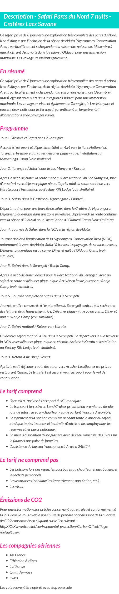 Détails du séjour