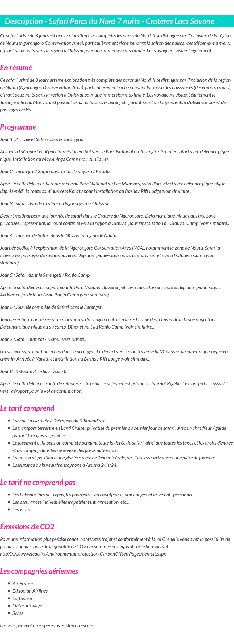 Détails du séjour