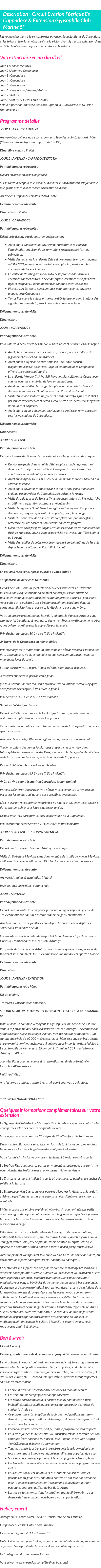 Détails du séjour