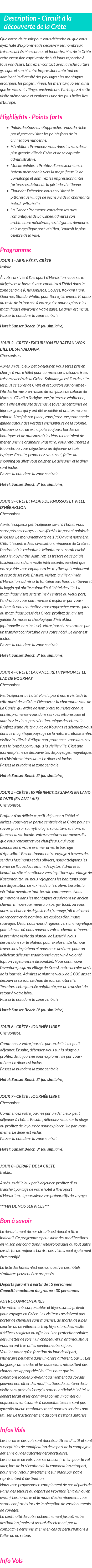 Détails du séjour