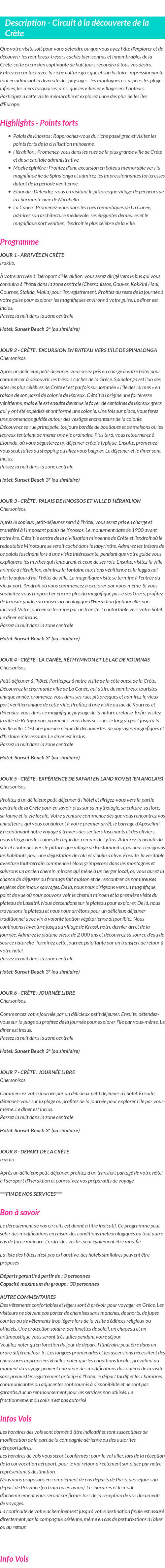 Détails du séjour