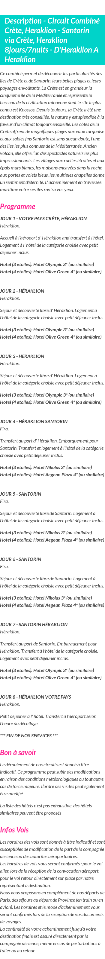 Détails du séjour