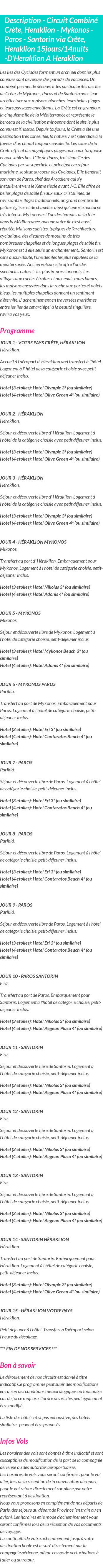 Détails du séjour
