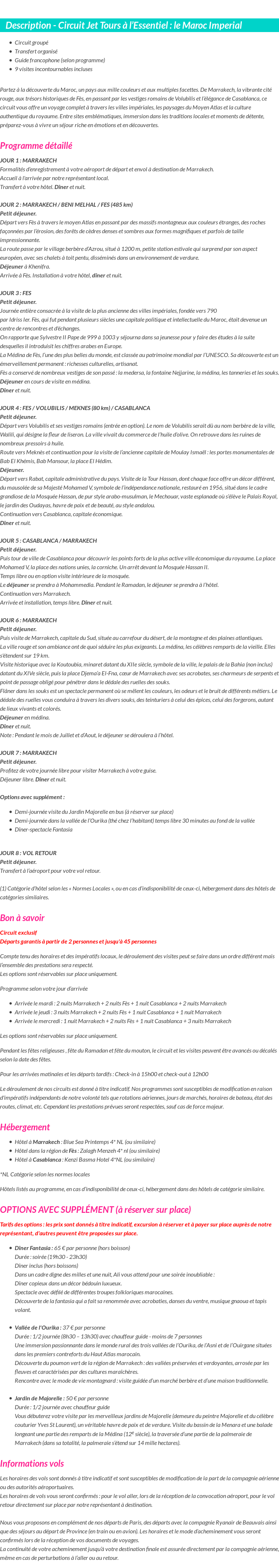 Détails du séjour