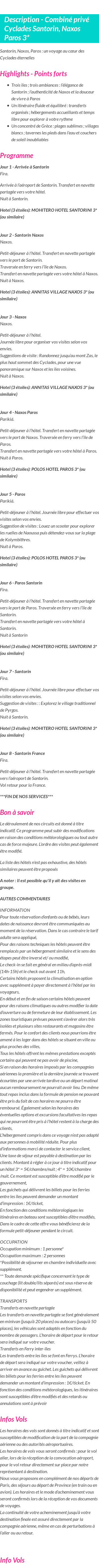 Détails du séjour