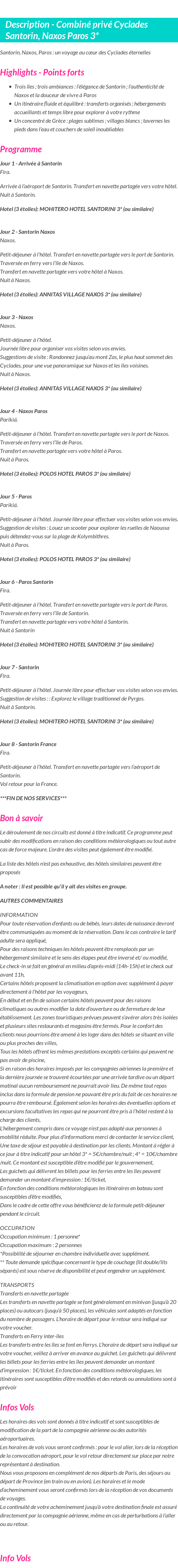 Détails du séjour