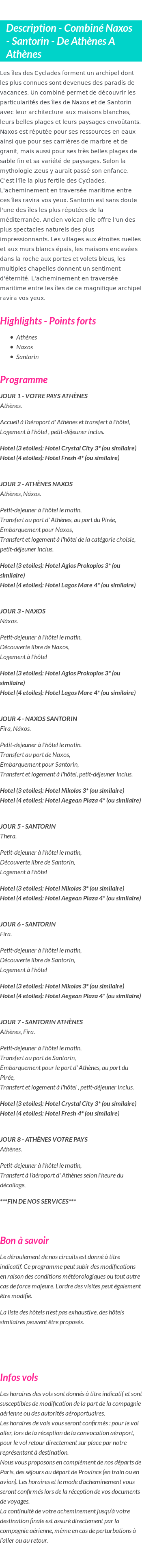 Détails du séjour