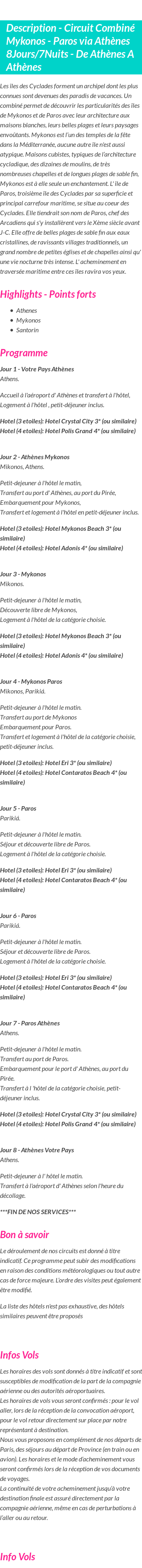 Détails du séjour