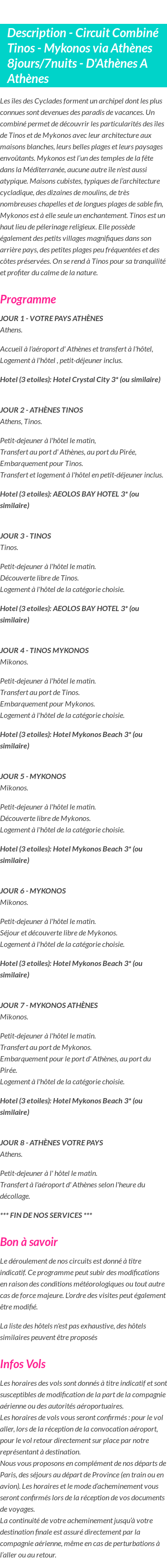 Détails du séjour