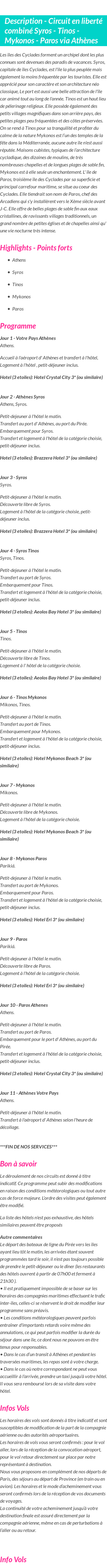 Détails du séjour