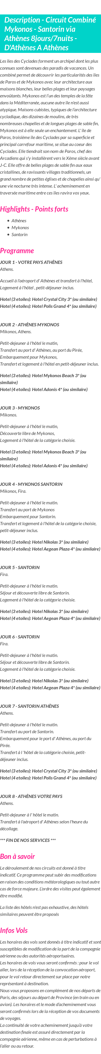 Détails du séjour