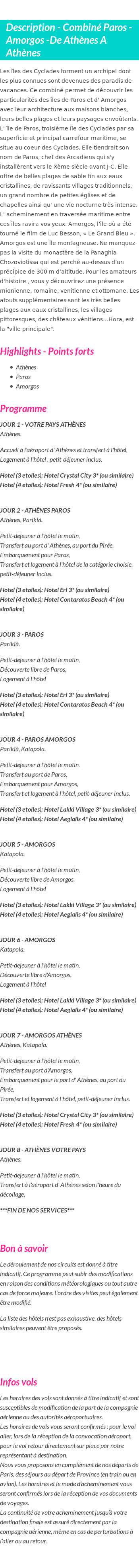 Détails du séjour
